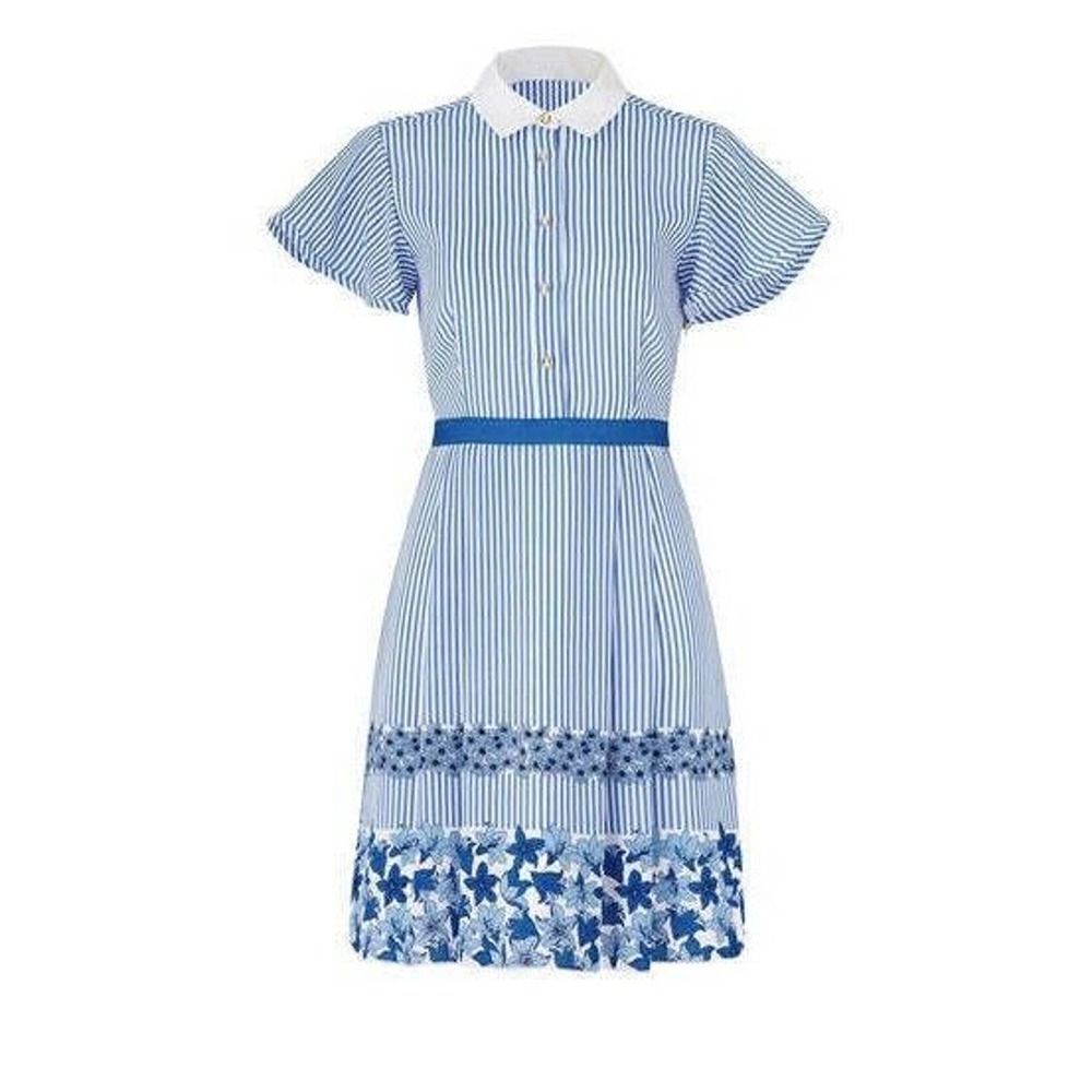 Draper James Willowick Floral Blue Stripe Collar Shirtdress Size 0